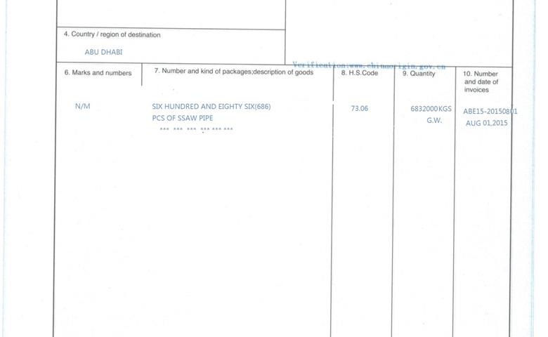 Pipa de ssaw de Abu Dhabi de exportación