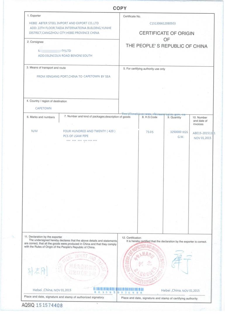 Tubulação de aço lsaw exportação África do Sul