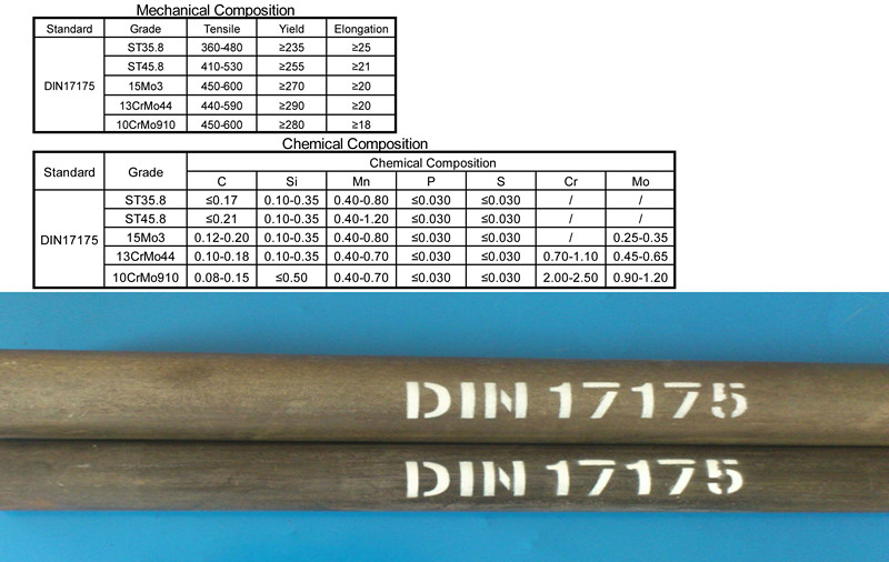 DIN 17175 seamless steel tube for elevated temperature St35.8, St45.8, 17Mn4, 19Mn5, 15Mo3, 13CrMo44